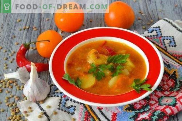 Zupa z soczewicą, żółtymi pomidorami i młodymi ziemniakami
