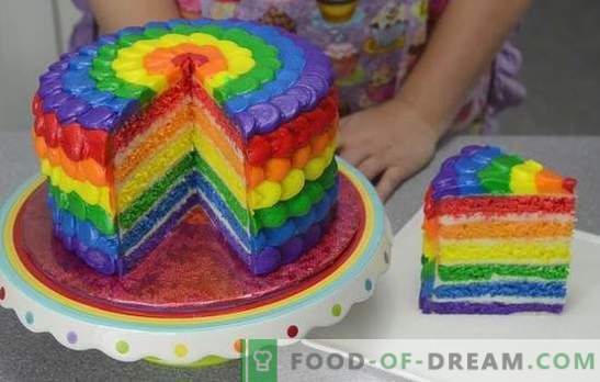Jesteśmy zaskoczeni smakiem i kolorem: ciasto „Rainbow” wykonane z ciastek lub galaretki. Przepisy ciasta „Rainbow” z naturalnymi i spożywczymi barwnikami