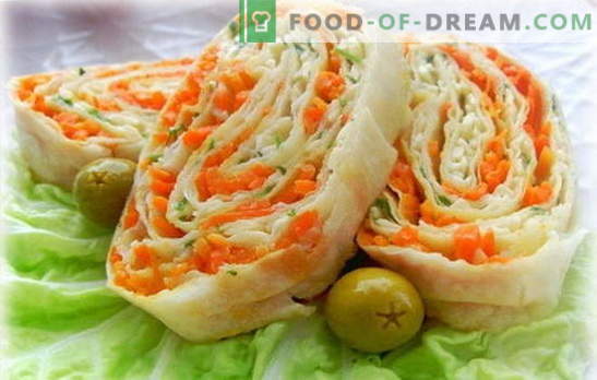 Lavash roll z koreańskimi marchewkami - proste, smaczne, zdrowe. Warianty nadzień do bułek pita z koreańską marchewką