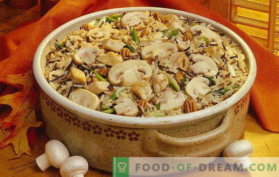 Pilaf z grzybami - mnóstwo aromatów! Przygotowanie kruchego pilafu z grzybami: chude, z mięsem, kurczakiem, kaszą gryczaną, rodzynkami