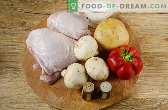 Pollo al forno con patate: una ricetta fotografica passo-passo. Facciamo un pollo con patate, pepe e funghi - un minimo di sforzo, un risultato delizioso!