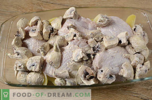 Pollo al forno con patate: una ricetta fotografica passo-passo. Facciamo un pollo con patate, pepe e funghi - un minimo di sforzo, un risultato delizioso!