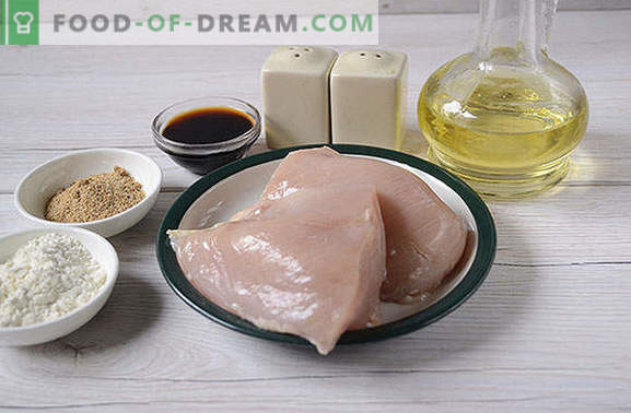 Pohovani piščanec mariniran v sojini omaki - kuhajte 20 minut! Postopen foto-recept za panirani piščančji file z orientalskim okusom