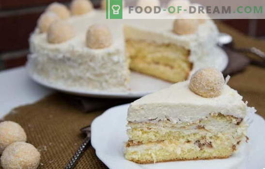 Verbazingwekkende Raffaello-cake: recepten thuis. Alle geheimen en subtiliteiten van het thuis maken van Raffaello cake