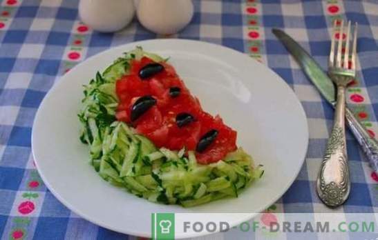 Sałatka „Kawałek arbuza”: przepisy krok po kroku. Gotowanie pięknej i pysznej sałatki „Watermelon Slice” z przepisami krok po kroku